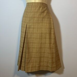 Brooks Brothers Plaid A-Line Midi Skirt in Tan and Brown Checks